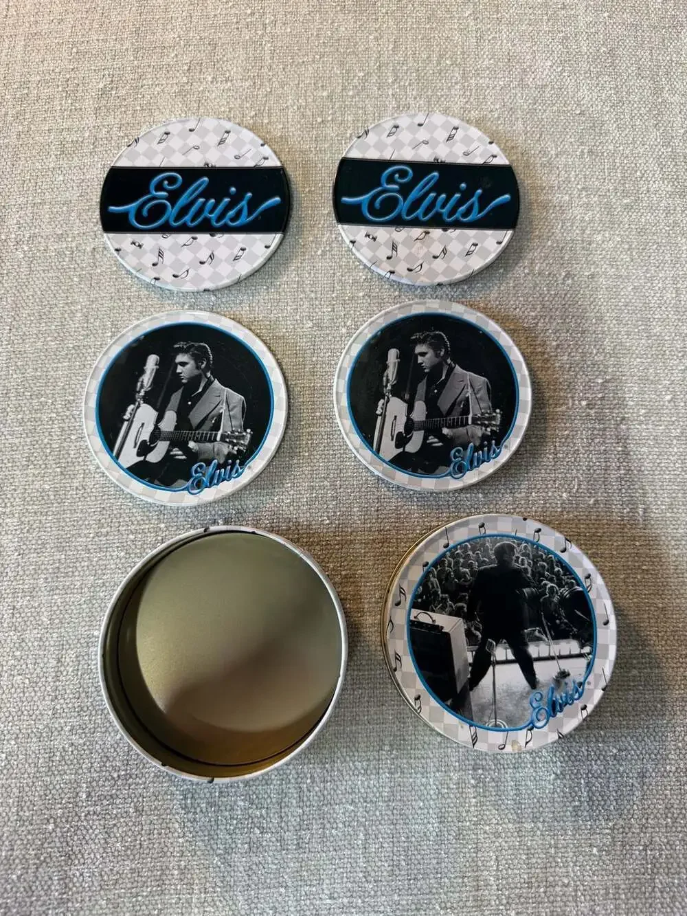 Vintage Elvis Presley Metal Coaster Set of 4 in Round Collectible Tin